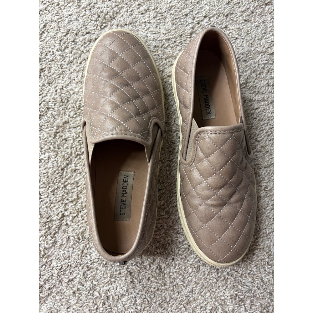 Steve Madden Ecentrcq Quilted Slip On Sneakers Taupe Mauve Womens 7.5M